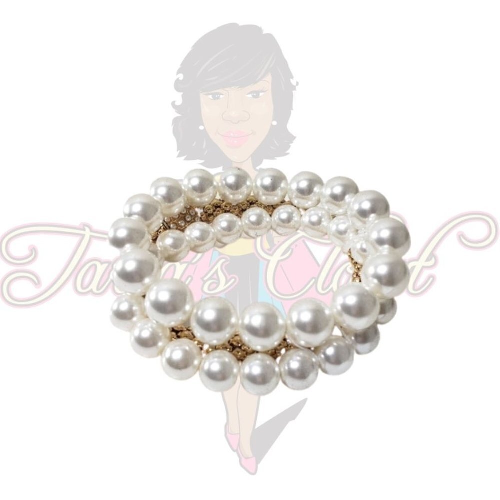 NY&C Pearl & Gold Stretch Beaded Bracelet Sz OS